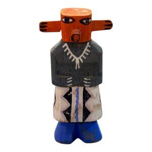 Miniature 4" Signed Kachina Wood Doll Hopi With Necklace Paul Route 50 Style